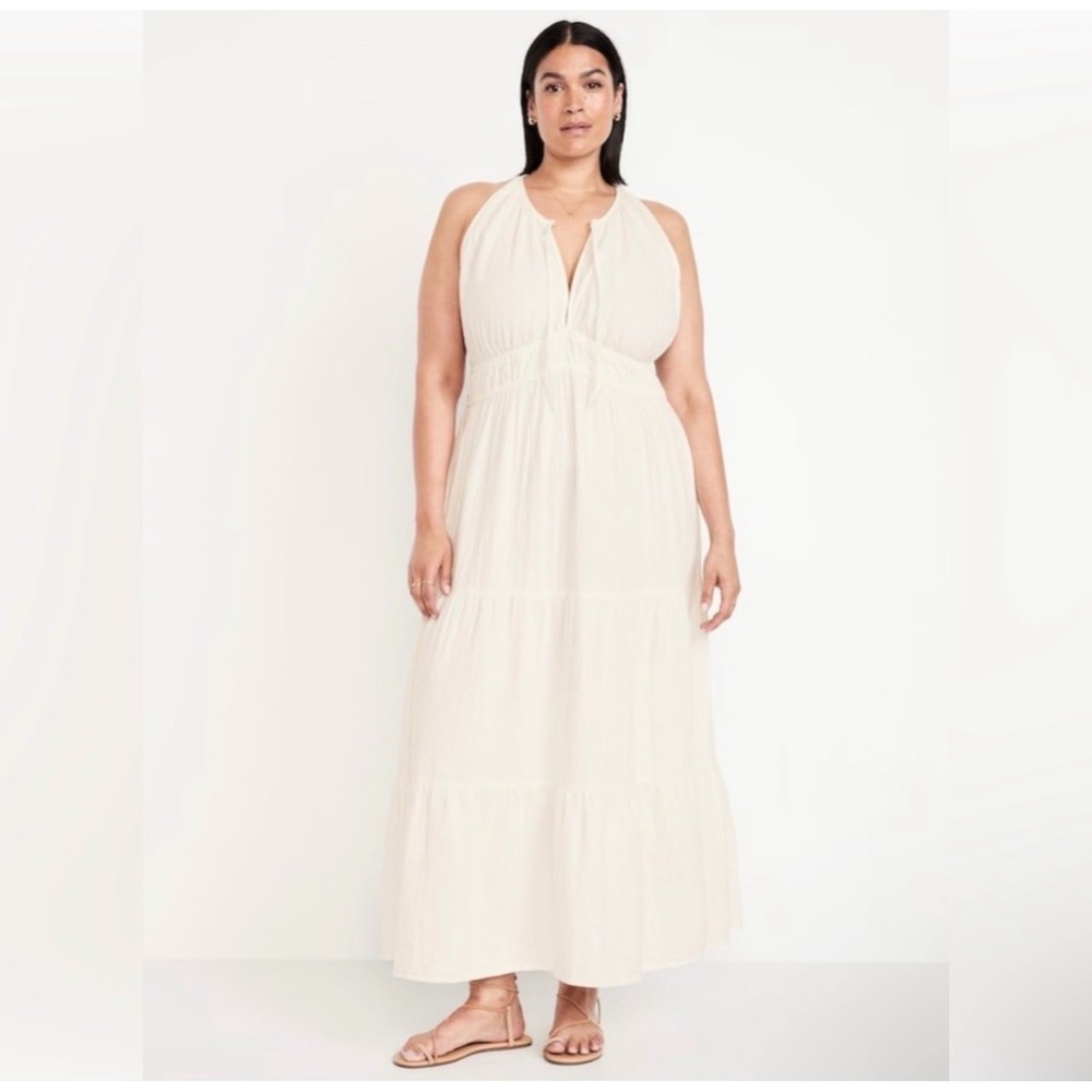 Old Navy Womens XXL White Cotton Gauze Tiered Sleeveless Maxi Dress NWT 766906